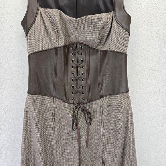 Bebe Corset Midi Dress Womens 0 Bustier Tweed Career Wool Leather Cottage Y2K - Picture 2 of 12